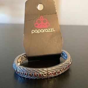 Paparazzi Silver Bracelet with Red Accents